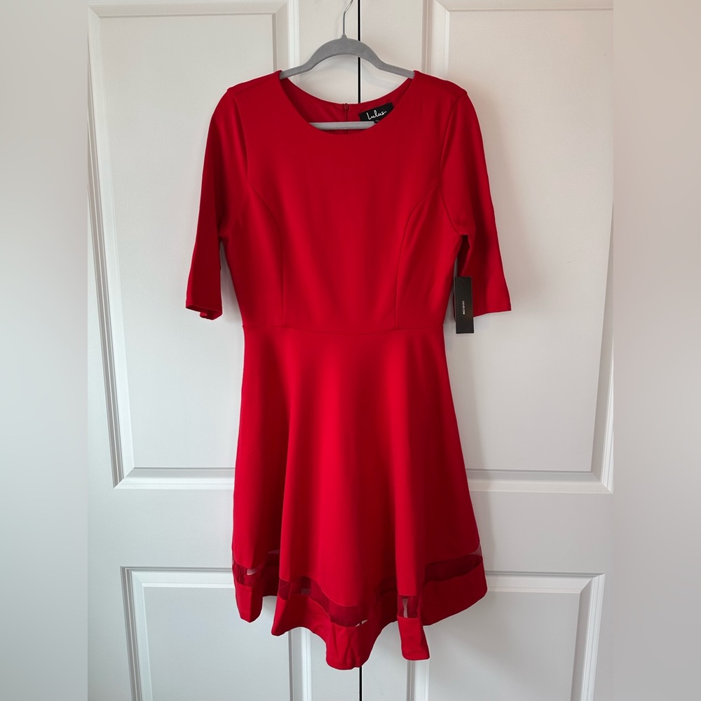 Lulus Sheer Factor Red Mesh Skater Dress NWT (Size L)